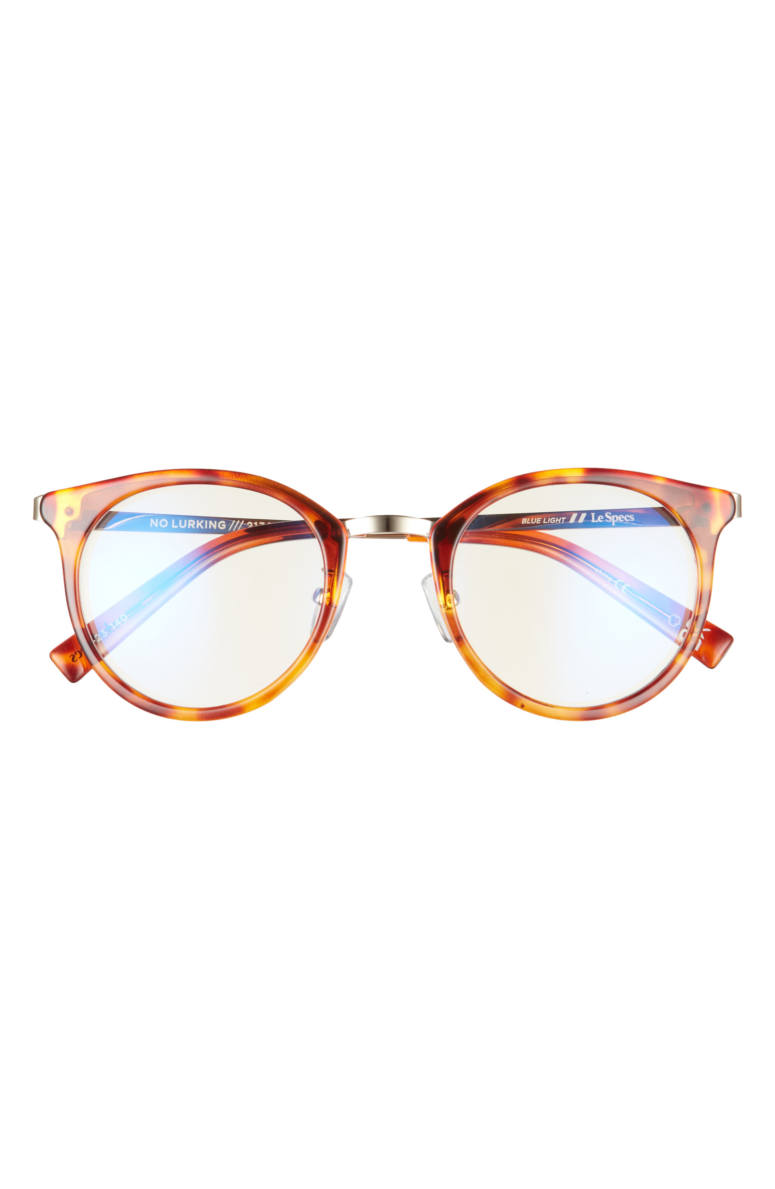 Le Specs No Lurking 49mm Round Blue Light Blocking Glasses in Tort /Gold /Anti Blue Light at Nordstrom