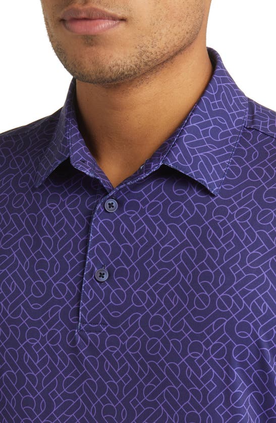 Mizzen + Main Versa Performance Golf Polo In Deep Blue Maze Print