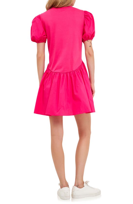 ENGLISH FACTORY ENGLISH FACTORY MIXED MEDIA PUFF SLEEVE MINIDRESS