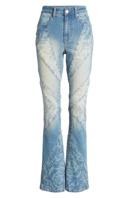 Shop Ptcl Diagonal Seamed Tie Dye Flare Jeans In Light Indigo