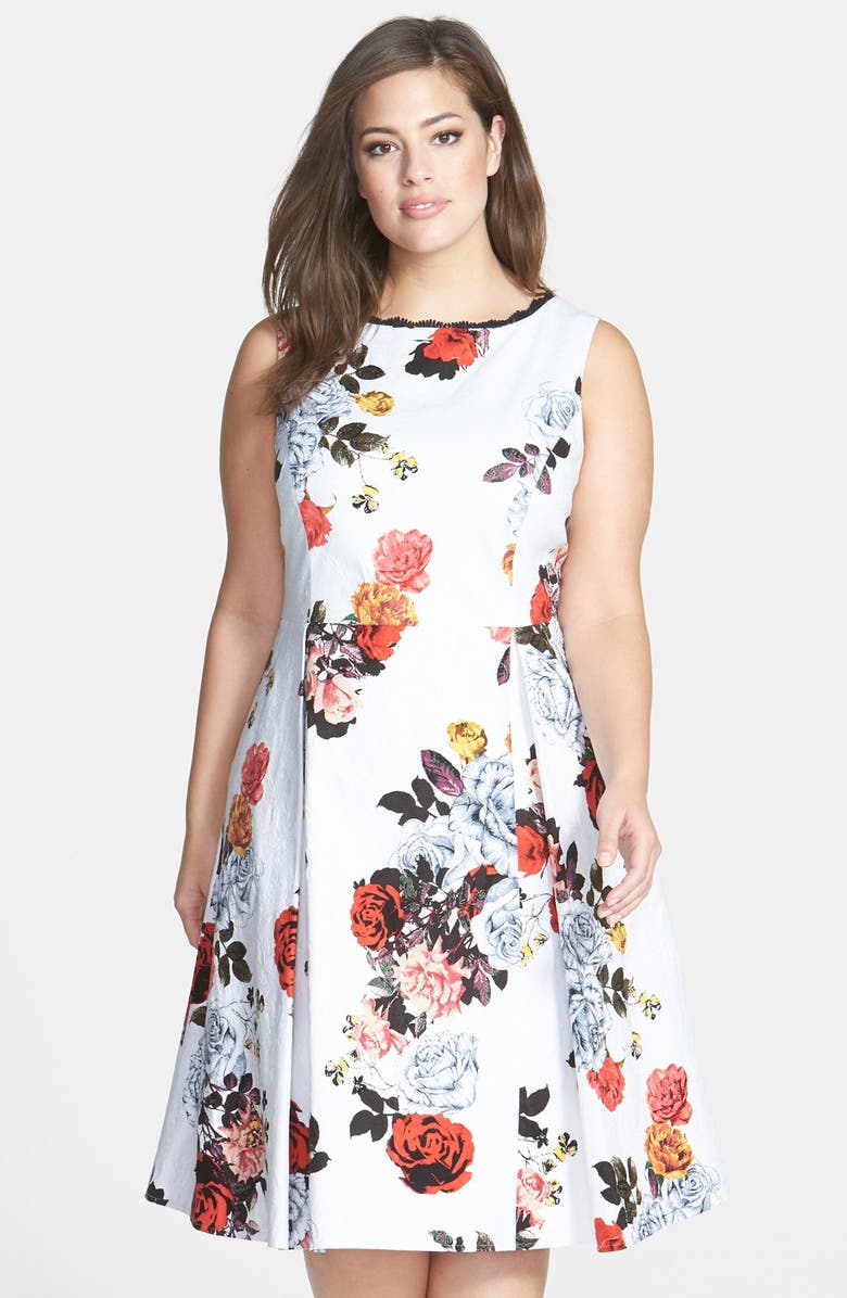 Adrianna Papell Rose Print Jacquard Fit & Flare Dress (Plus Size ...