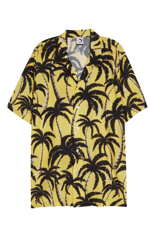 Endless Joy Palm Print Button-up Shirt In Yellow