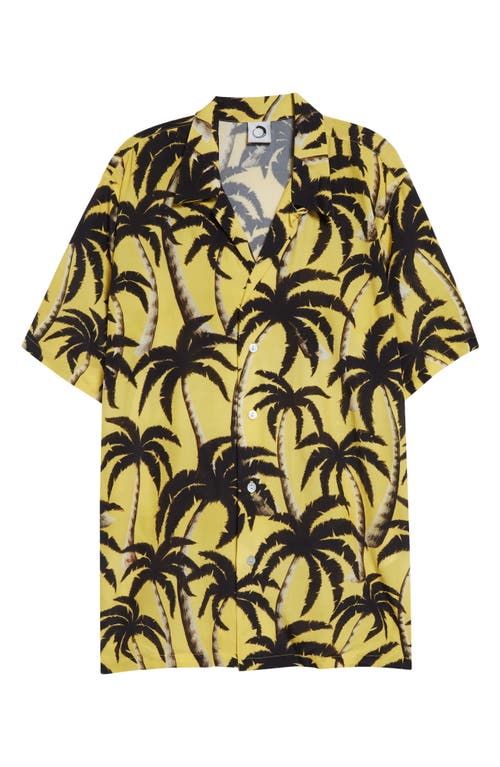 Shop Endless Joy Palm Print Button-up Shirt In Yellow