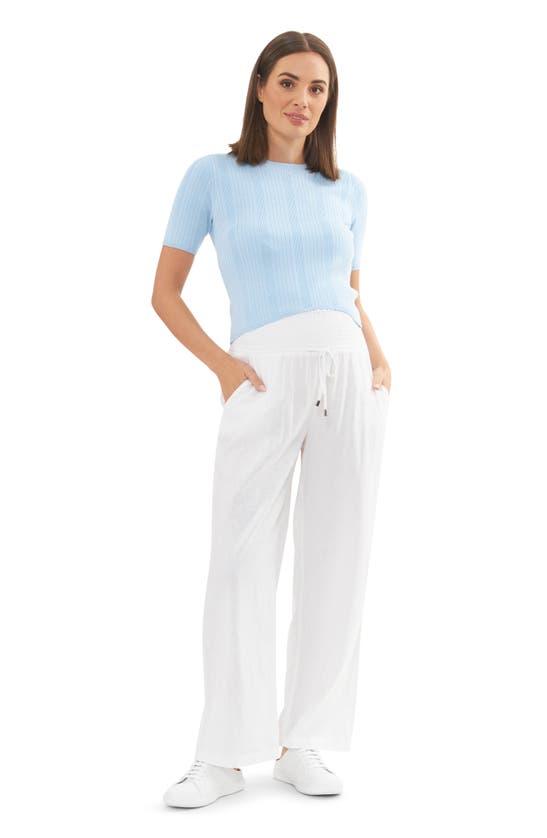 Shop Ripe Maternity Indi Shirred Linen Blend Wide Leg Maternity Pants In White