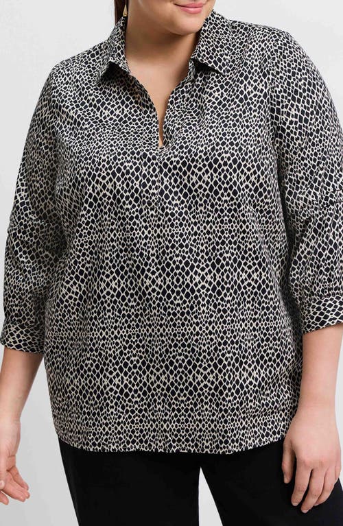 Shop Foxcroft Frankie Abstract Print Cotton Sateen Popover Top In Black