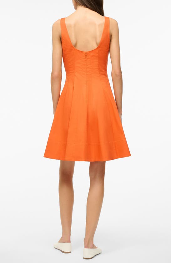 Shop Staud Wells Stretch Cotton Fit & Flare Dress In Tangerine