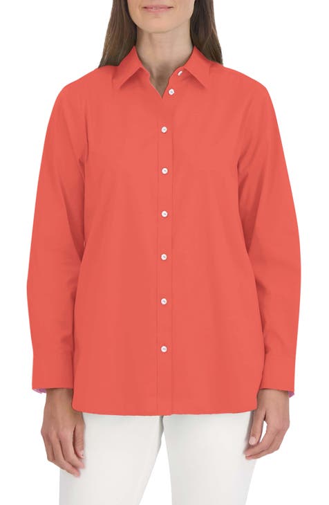 orange button up shirt womens