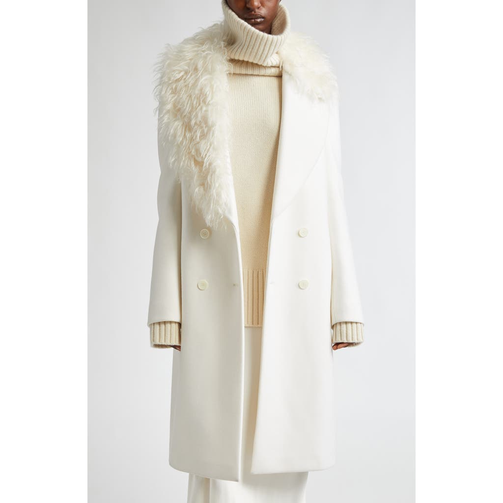 Michael Kors Double Breasted Wool Coat With Mohair Collar In Ivory
