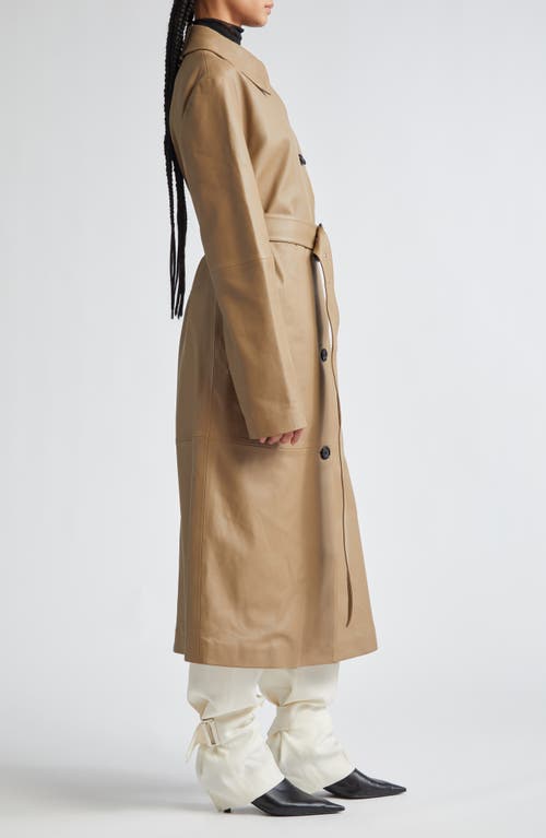 Shop Totême Toteme Oversize Belted Leather Coat In Truffle