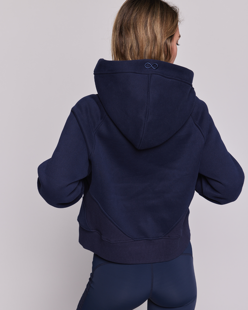 Rebody Active Effortless Fleece Full Zip Hoodie In True Navy