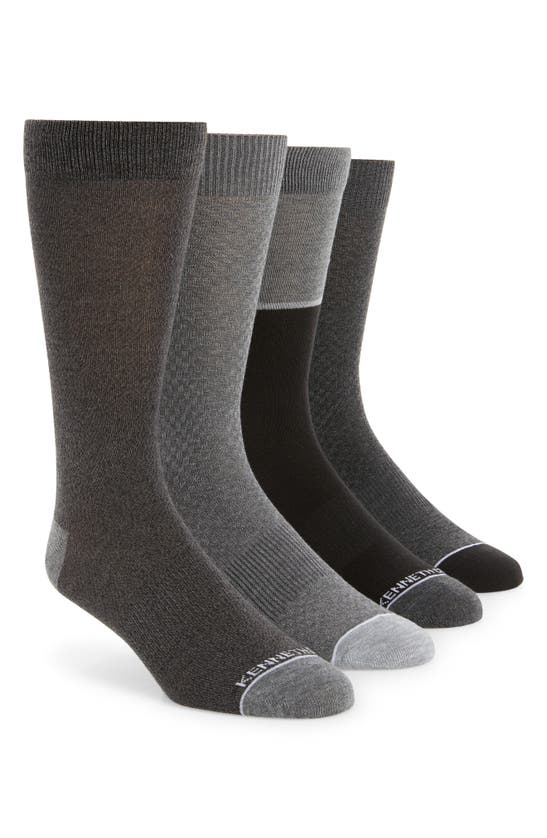 Shop Kenneth Cole Assorted 4-pack Piqué Welt Crew Socks In Black