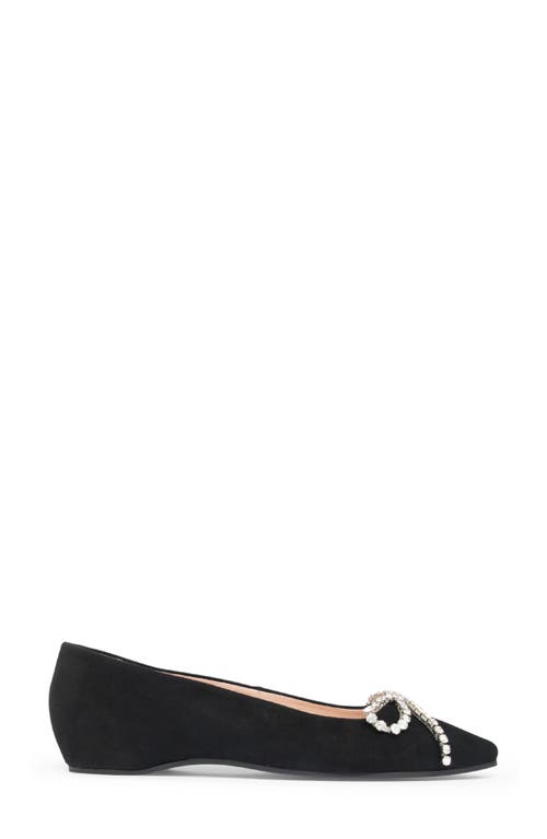 Patricia Green Bella Crystal Bow Pointed Toe Flat In Black Suede