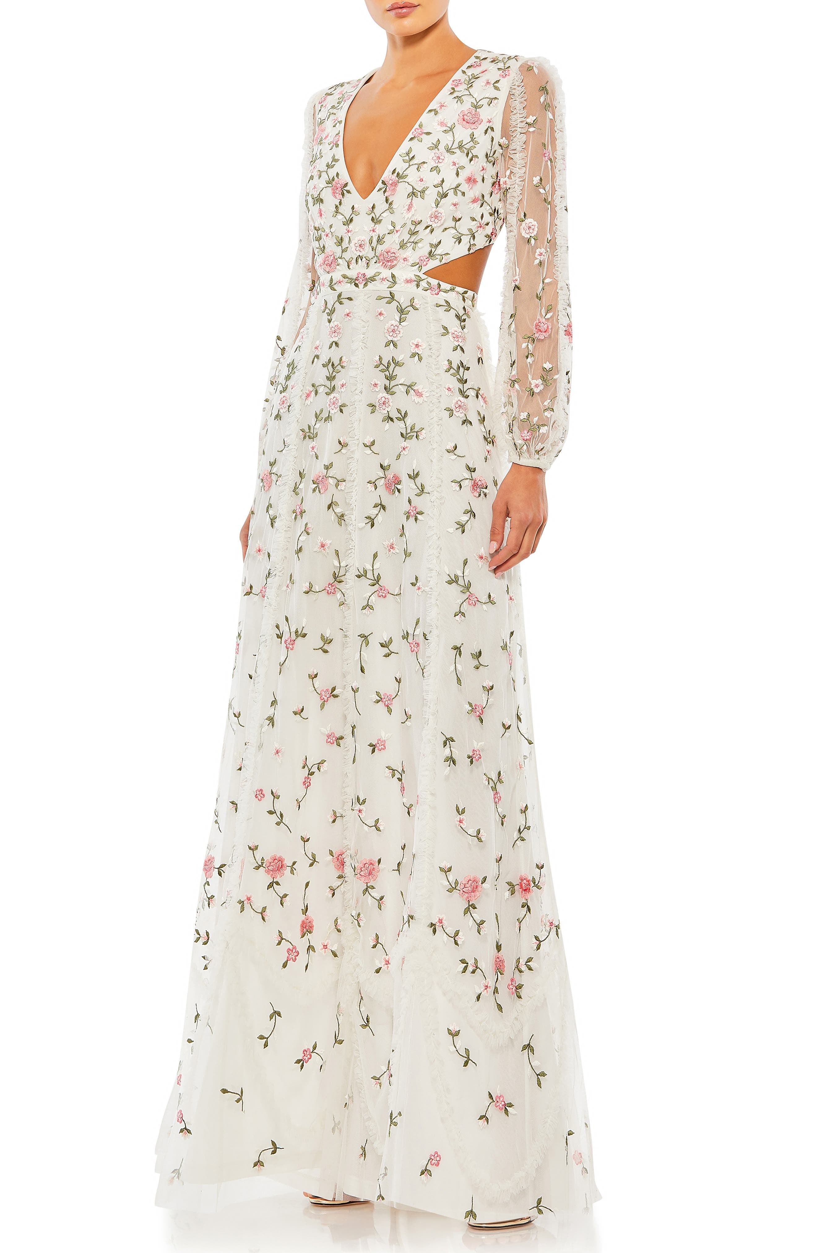 long white embroidered dress