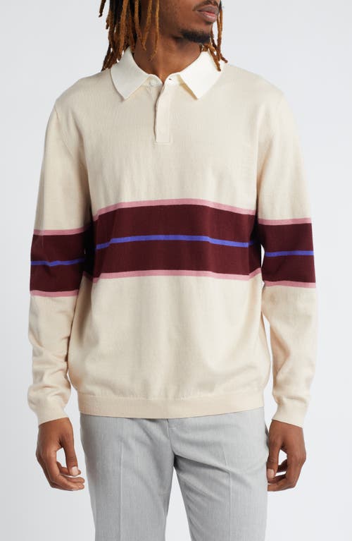Stripe Long Sleeve Rugby Polo in Ivory Multi