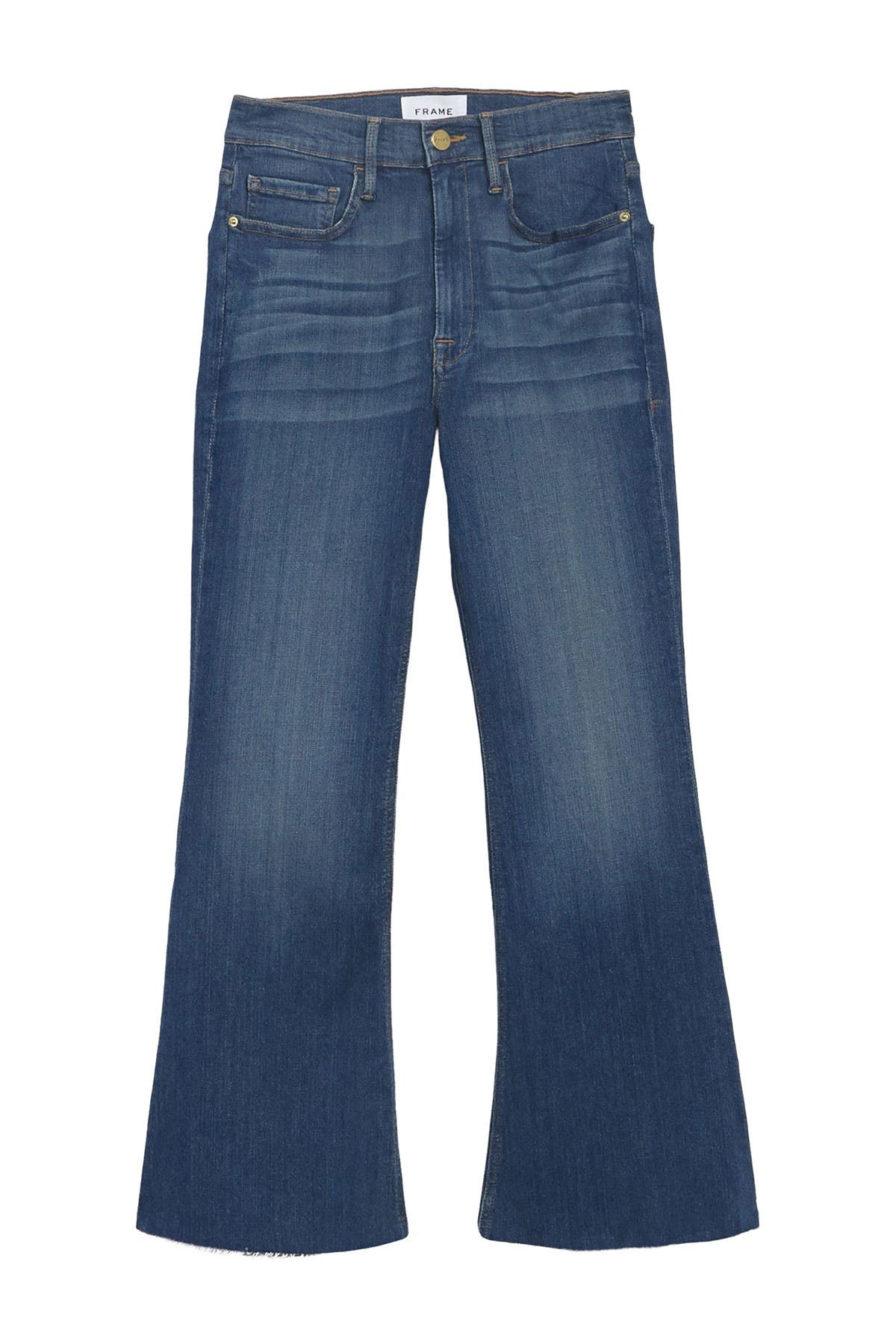 raw edge flare jeans