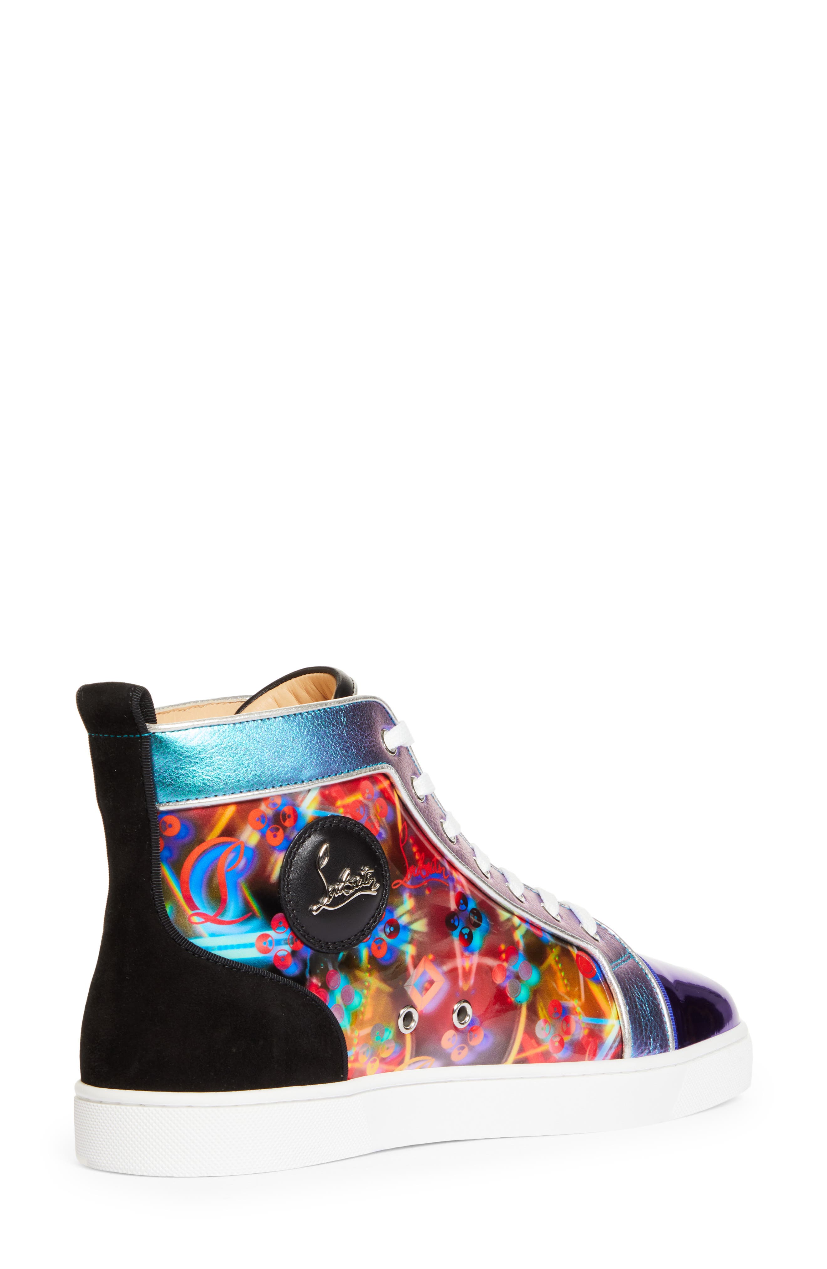 red bottom high top sneakers