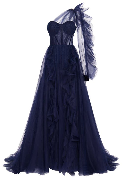 Shop Milla Royal Navy Tulle Gown With Detachable Sleeve