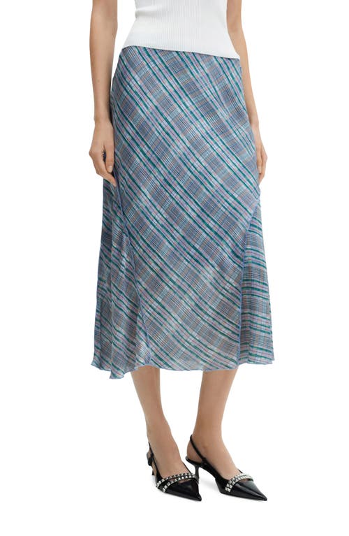 Shop Mango Plaid Satin Midi Skirt In Medium Blue