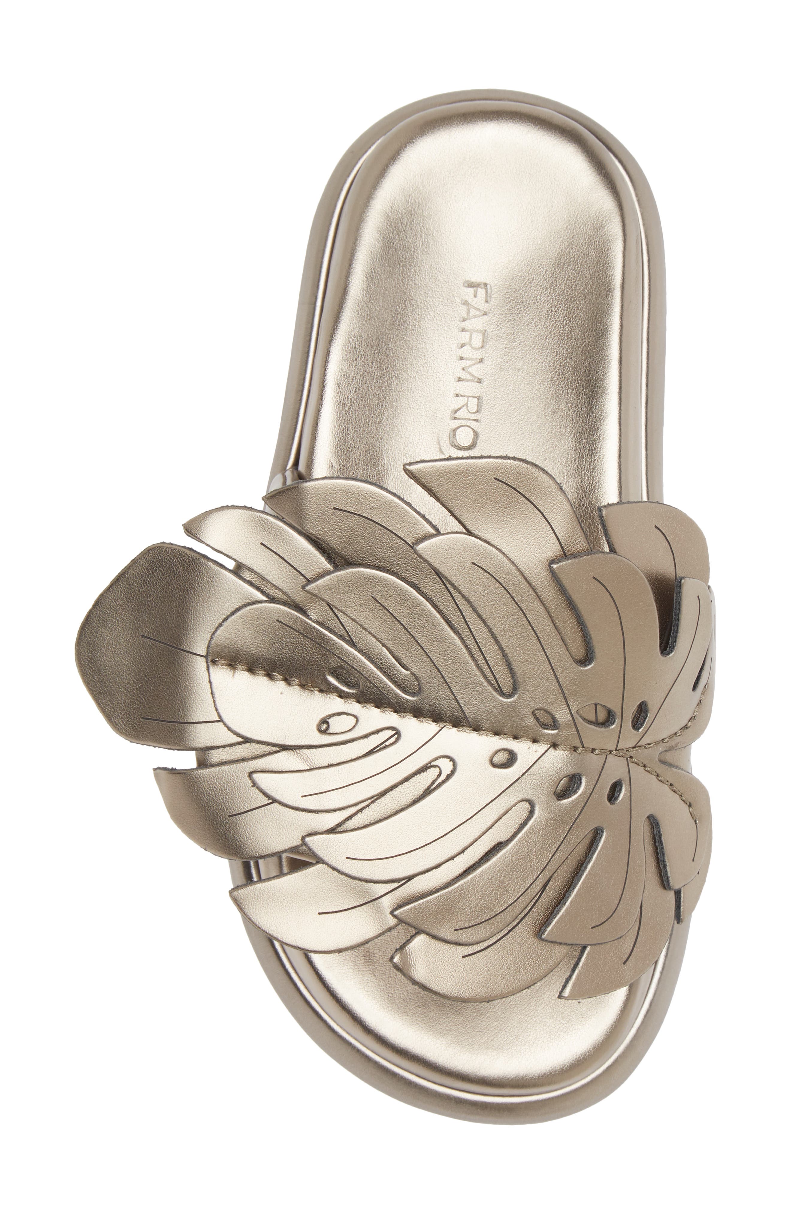 FARM Rio Monstera Anatomical Slide Sandal in Prata Velho | Smart Closet