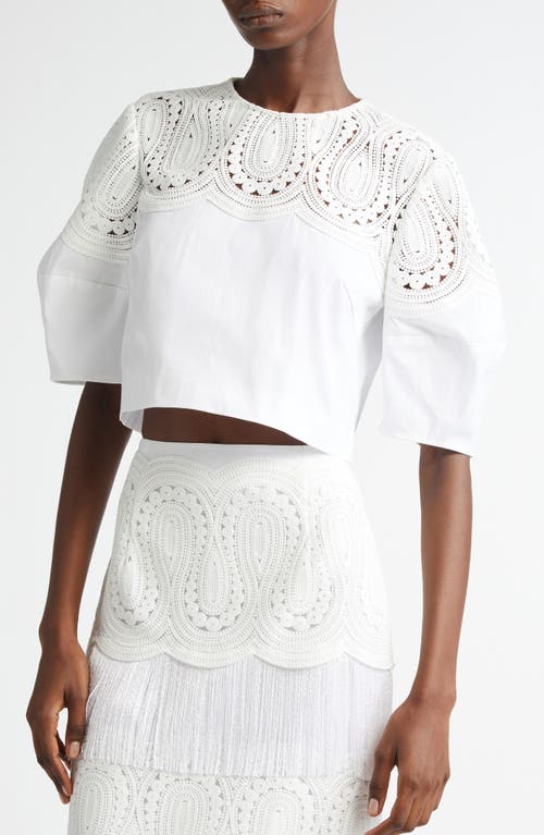 Lela Rose Iris Crochet Lace & Poplin Crop Top In Ivory