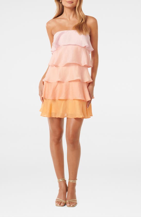 Ever New Cleo Ombré Ruffle Strapless Minidress In Orange Ombre