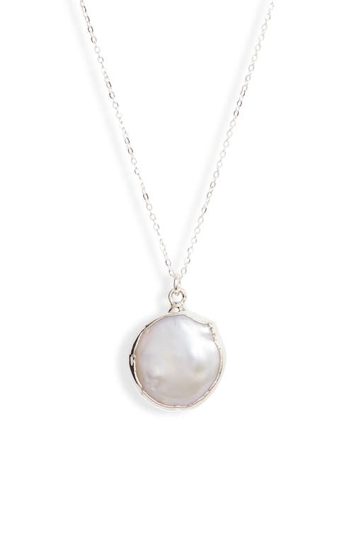Angela Coin Pearl Long Pendant Necklace in Silver/Pearl