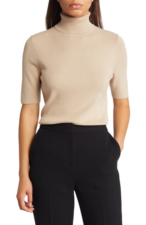 Anne Klein Short Sleeve Turtleneck Sweater in Latte