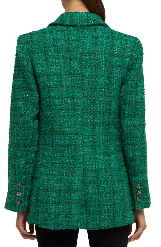 Shop Endless Rose Sequin Tweed Long Blazer In Green