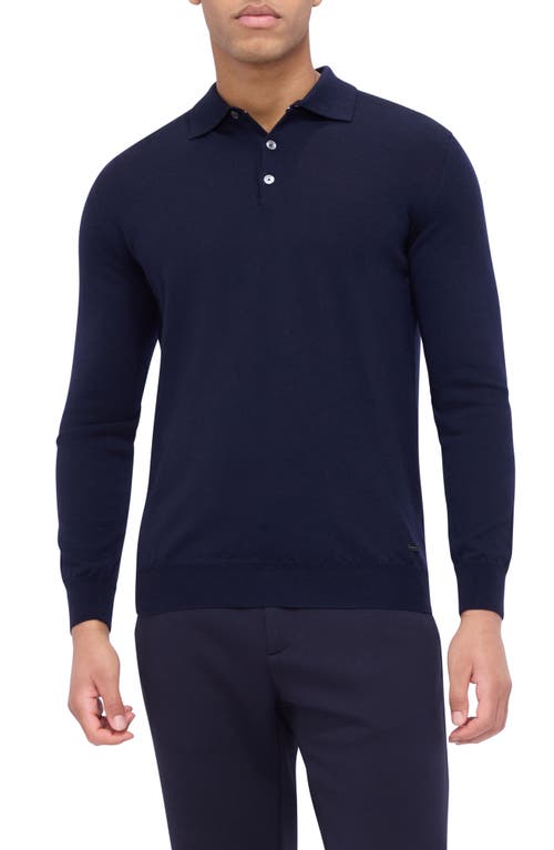 Shop Bugatchi Merino Wool Polo Sweater In Navy