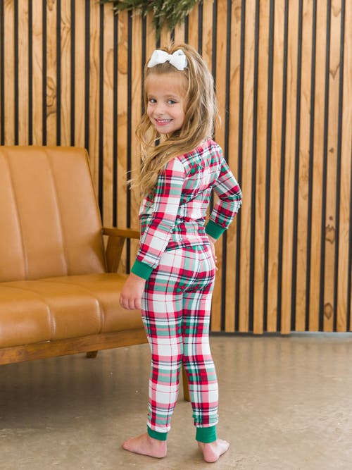 Rufflebutts Modal Blend Girls Ruffle Long Sleeve Pajama Set In Dashing Dreams Plaid
