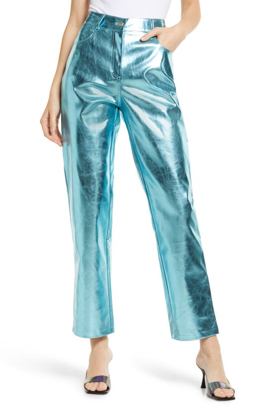 Amy Lynn Lupe Straight Leg High Rise Faux Leather Trousers In Ice Blue Modesens