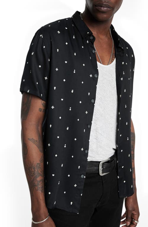 Shop John Varvatos Sean Neat Icon Print Short Sleeve Button-up Shirt In Ebony