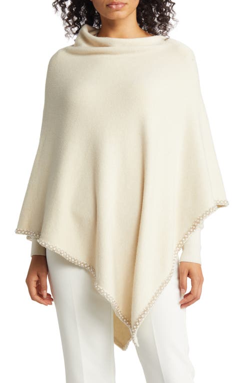 Ming Wang Pearly Bead Trim Wrinkle Resistant Poncho in Ivory