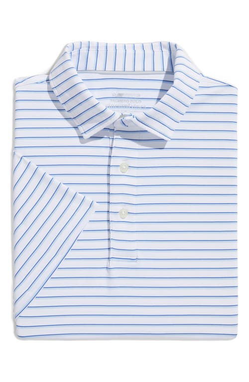 Vineyard Vines Palmero Brrr° Performance Polo In White/blue Stripe