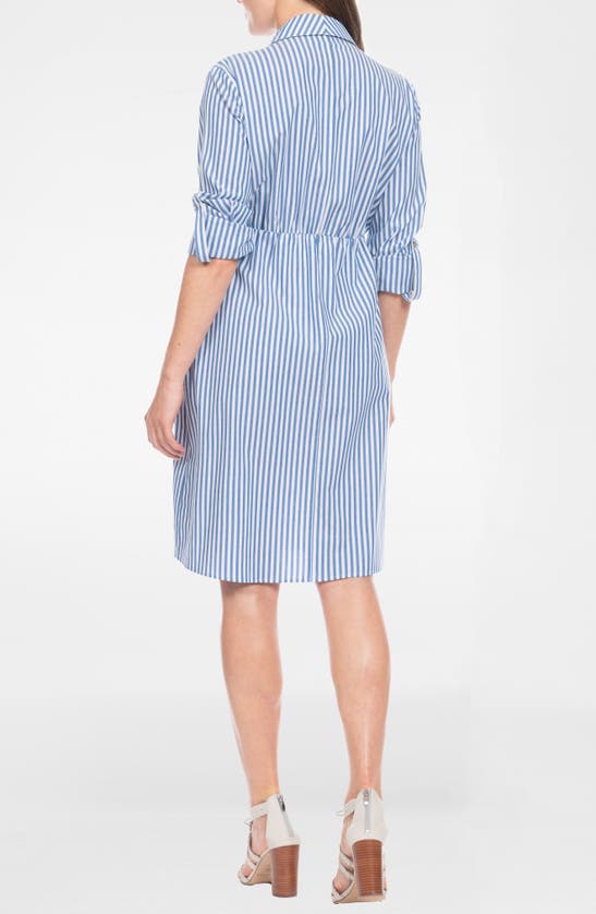 Seraphine Stripe Long Sleeve Maternity/nursing Shirtdress In Blue Stripe