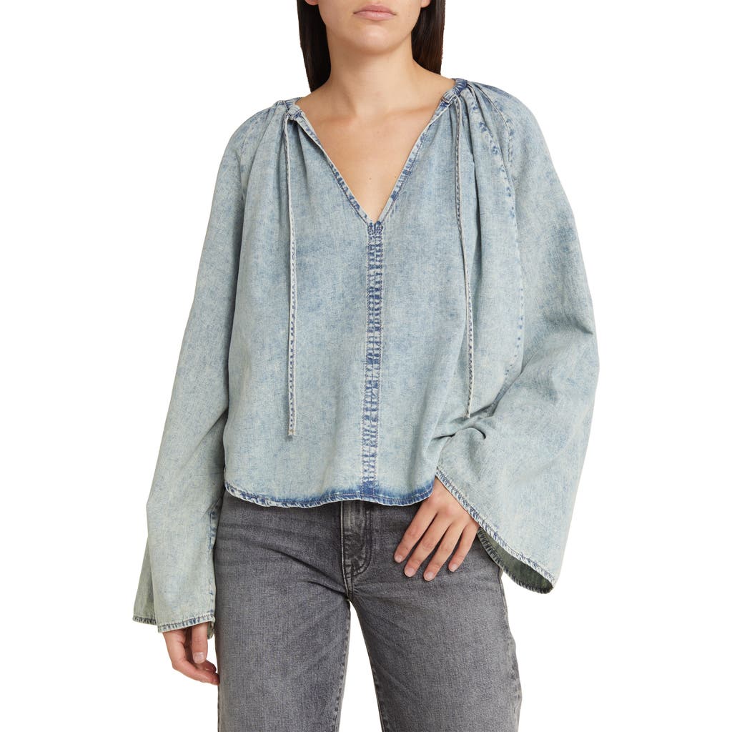 Shop Frame Tie Neck Denim Top In Aries