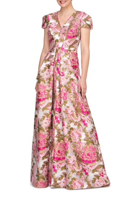 Kay Unger Odessa Metallic Floral A-Line Gown Wild Raspberry at Nordstrom,