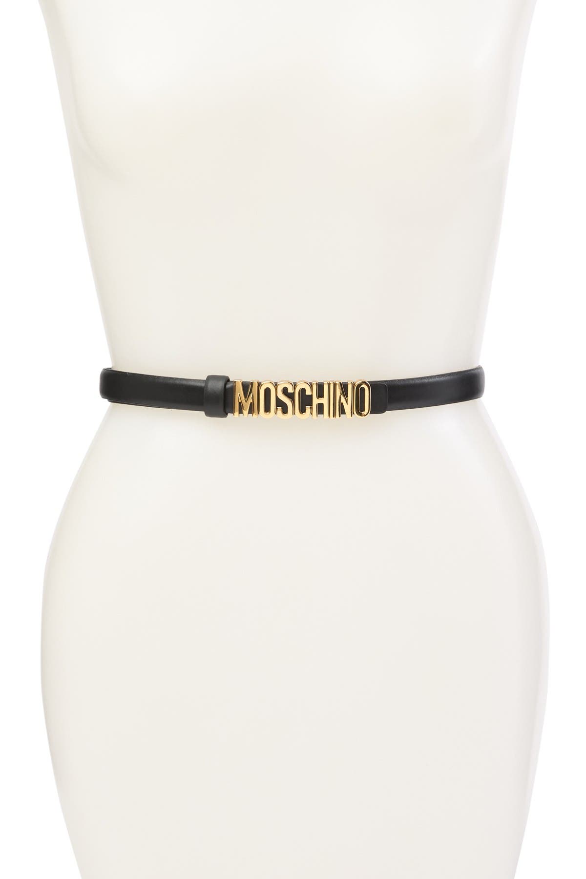 Thin Leather Gold-Tone Logo Belt 