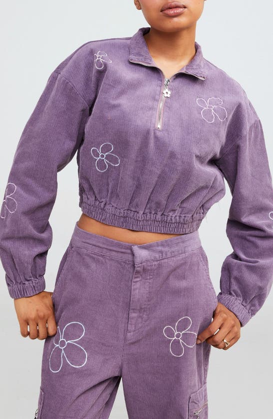 Shop Samii Ryan Daisy Gal Corduroy Quarter Zip Jacket In Purple