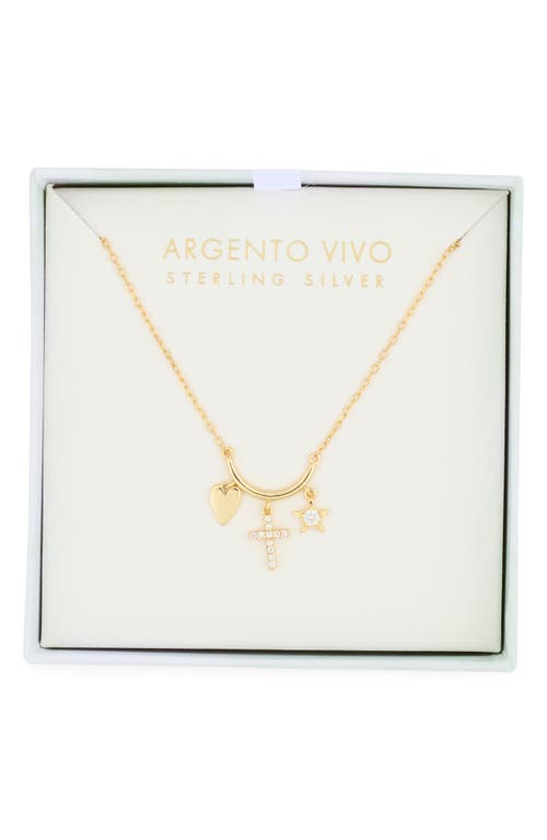 Argento Vivo Sterling Silver Heart, Cross & Star Charm Necklace In Gold