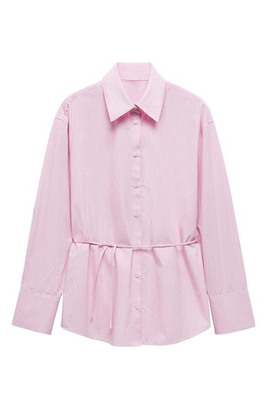 Shop Mango Stripe Bow Cotton Shirt In Pastel Pink