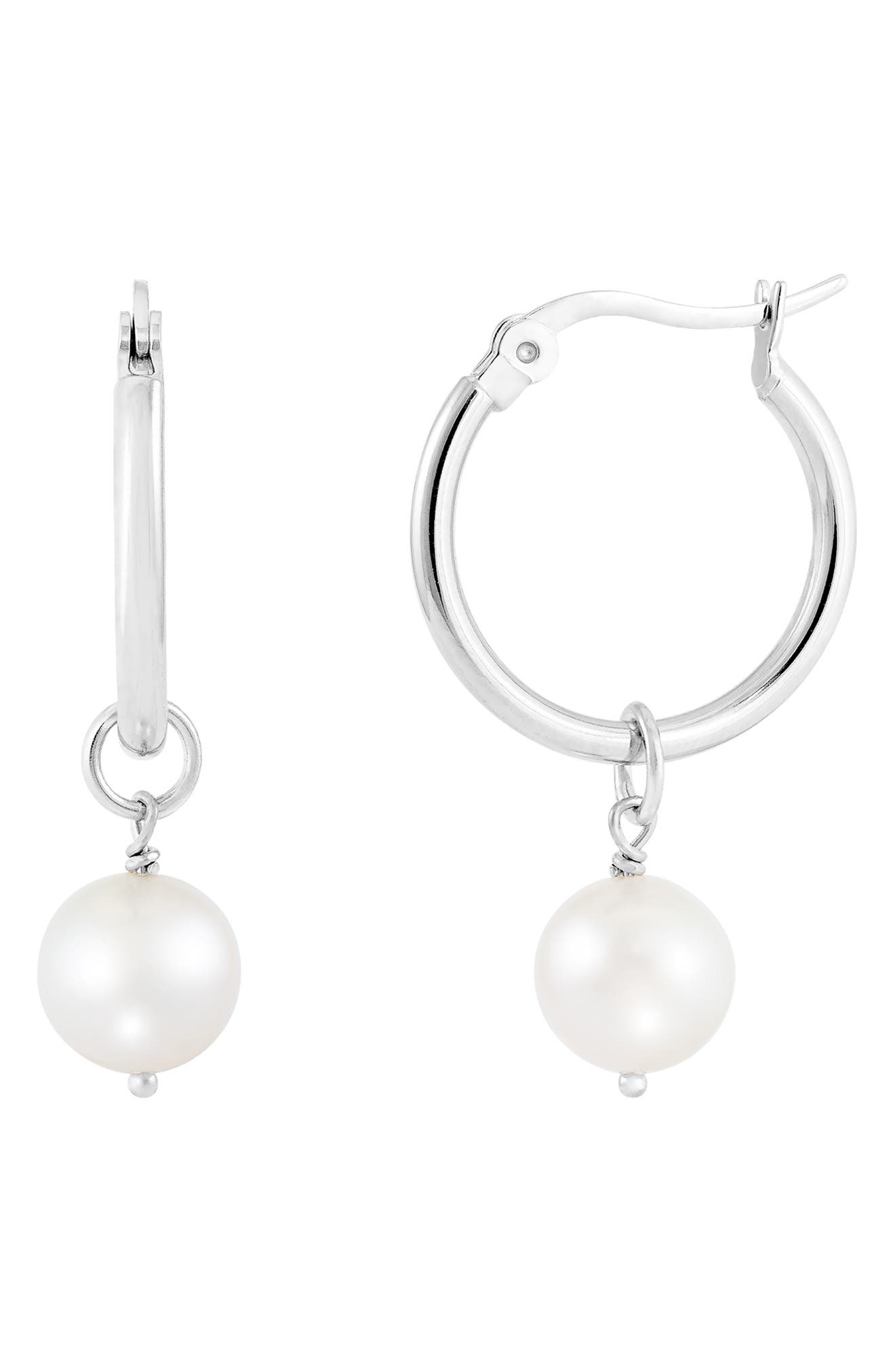 Splendid Pearls 8-9mm Freshwater Pearl Drop Hoop Earrings In White