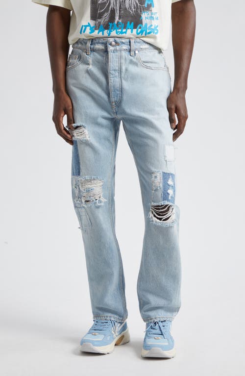 Palm Angels Destroyed Straight Leg Jeans Light Blue at Nordstrom,