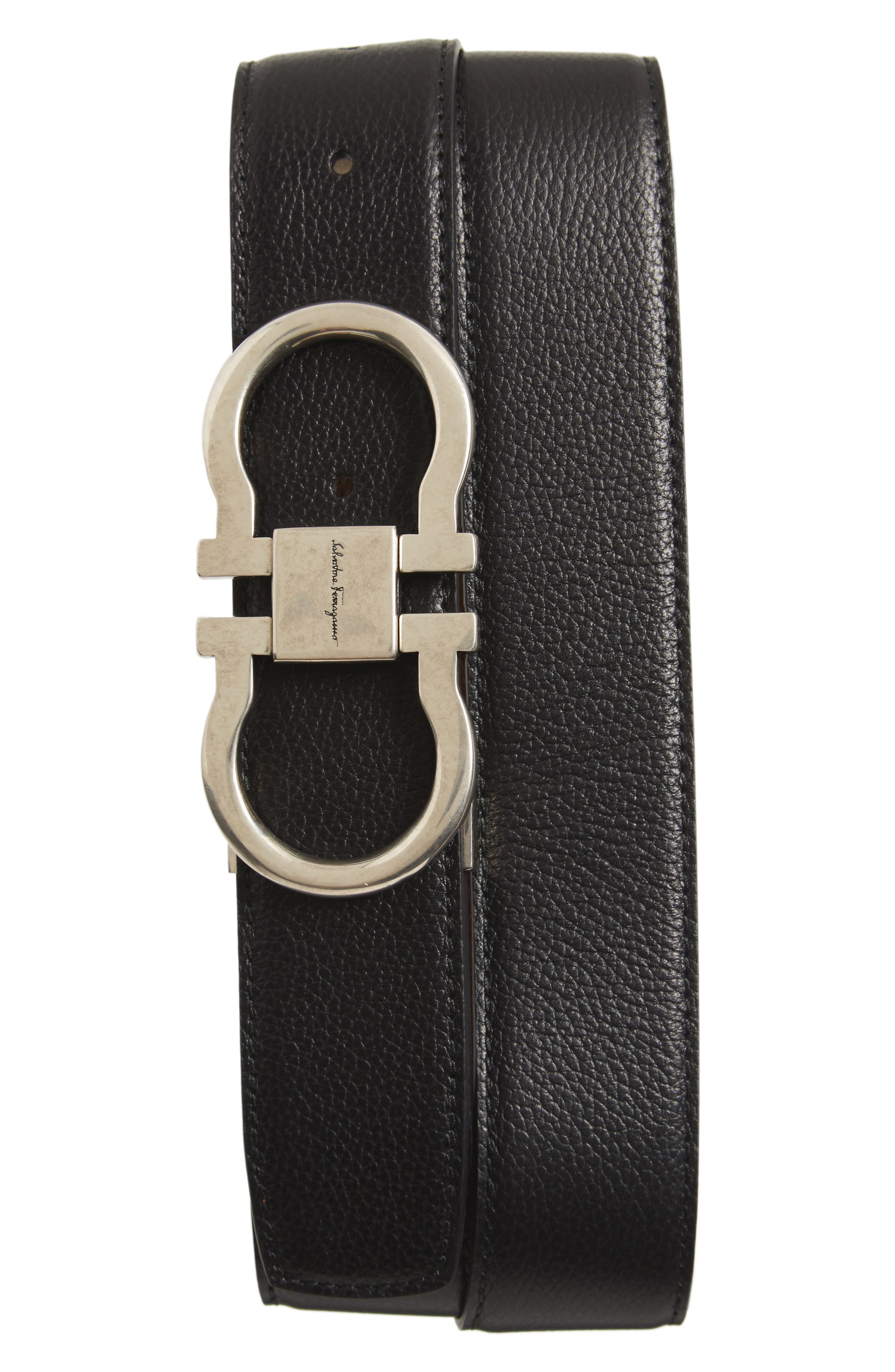 Double Gancini Reversible Leather Belt 