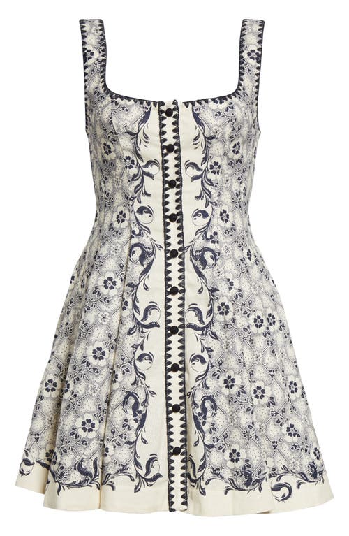ALEMAIS Airlie Floral Sleeveless Fit & Flare Linen & Cotton Dress in Navy/Cream at Nordstrom, Size 8