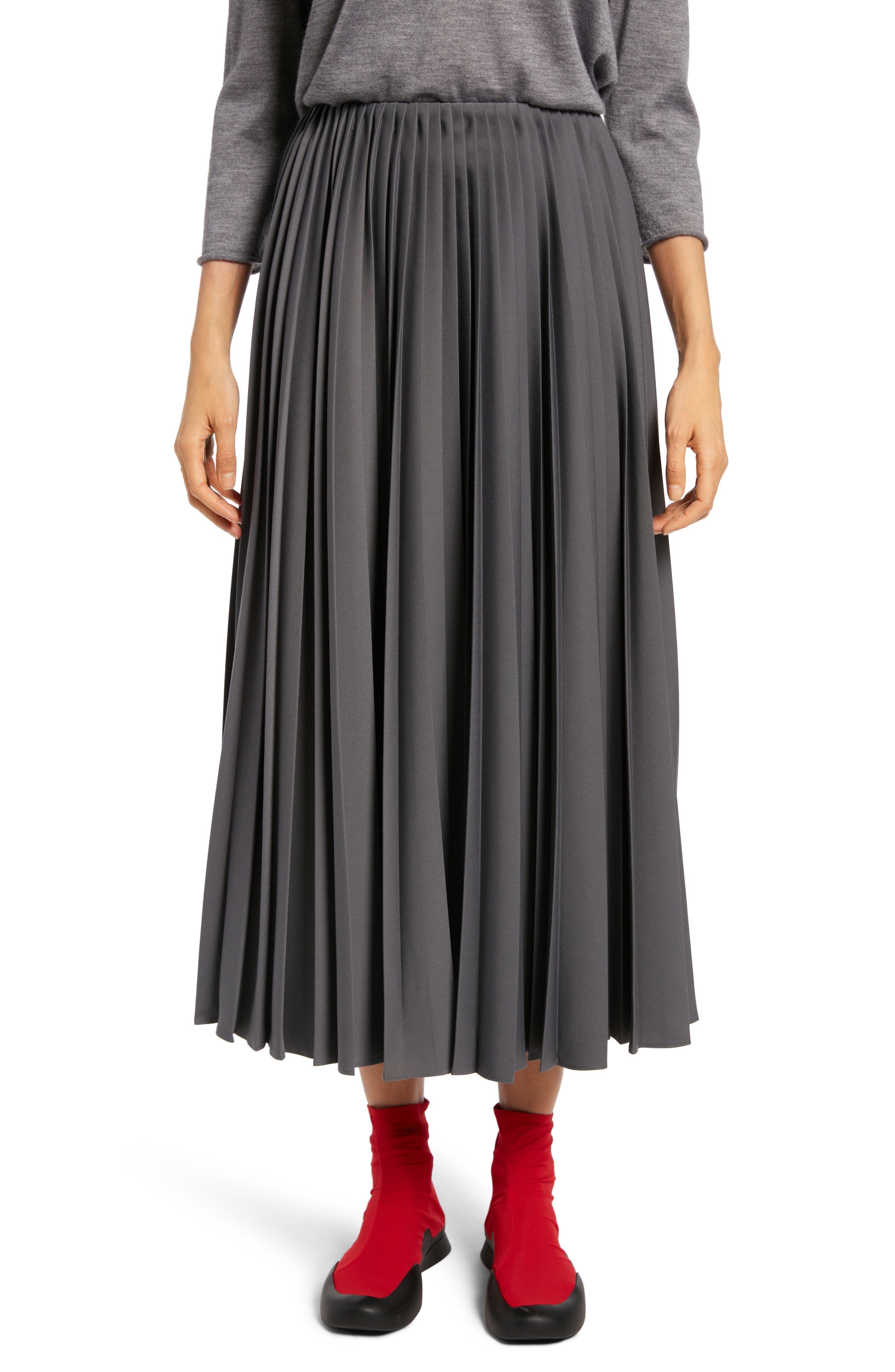 The Row Vinsky Pleated High Waist A-Line Skirt in Concrete at Nordstrom, Size 0