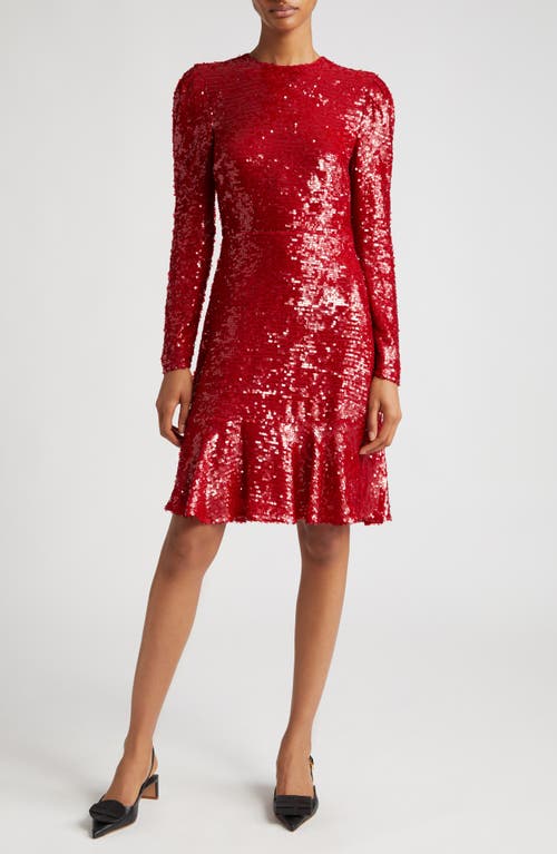 Erdem Tiered Ruffle Long Sleeve Sequin Cocktail Dress Ruby Red at Nordstrom, Us