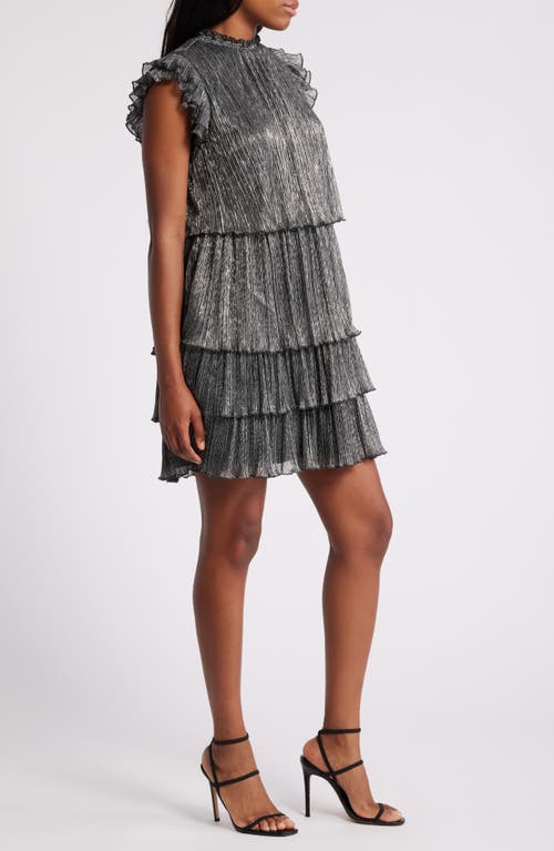 Shop Chelsea28 Metallic Tiered Minidress In Silver Foil