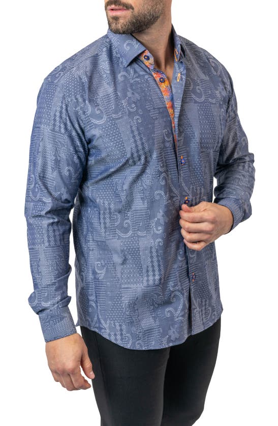 Shop Maceoo Fibonacci Denimpatch Blue Contemporary Fit Button-up Shirt