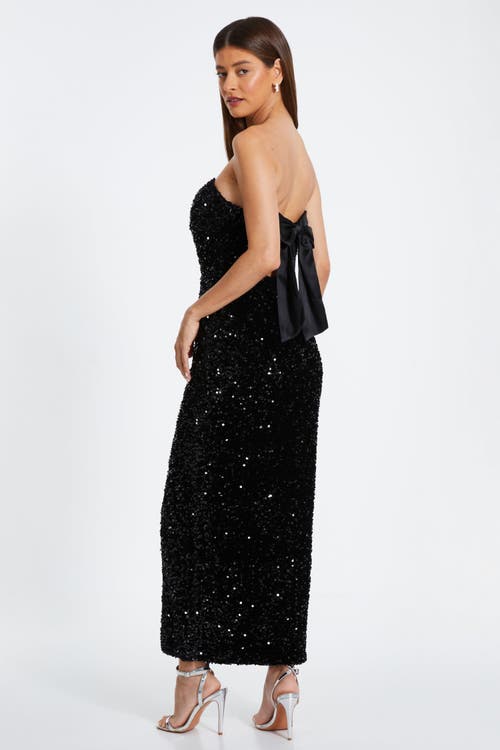 Quiz Sequin Bandeau Sweetheart Bow Back Maxi Dress In Black